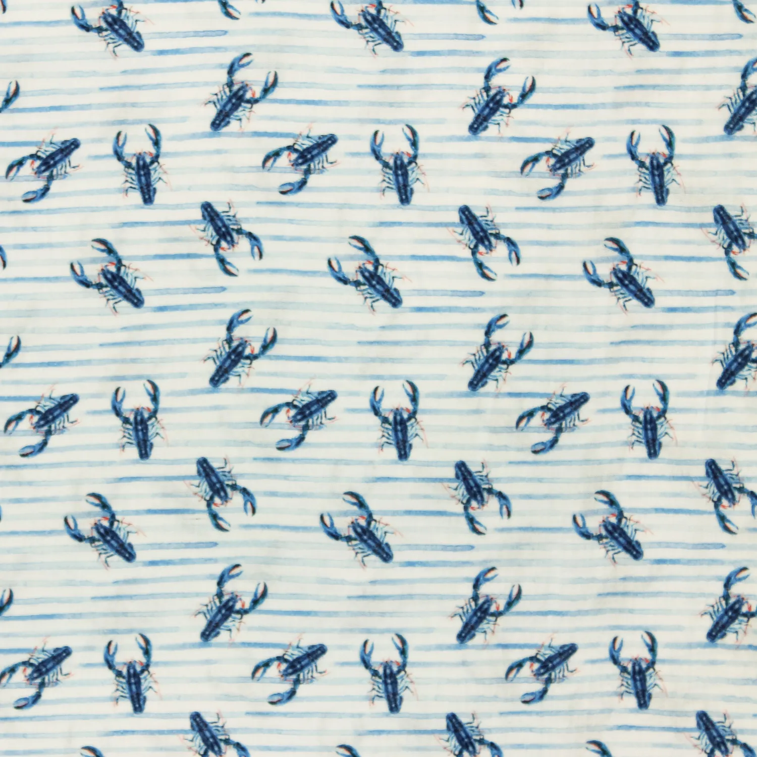 Double gauze wit/blauwe strepen met kreeften