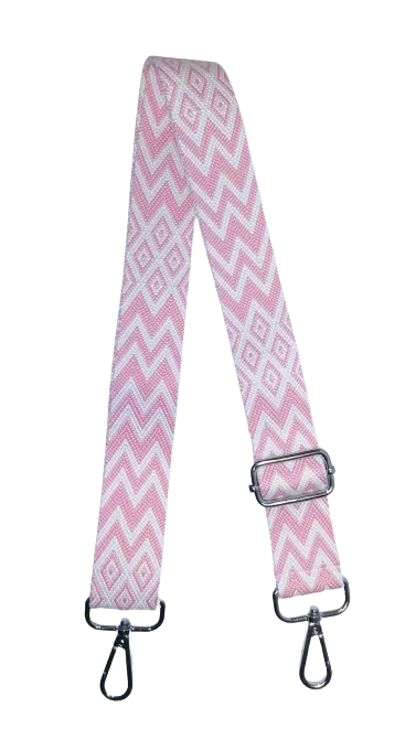 Afgewerkte tassenriem - roze / wit motief