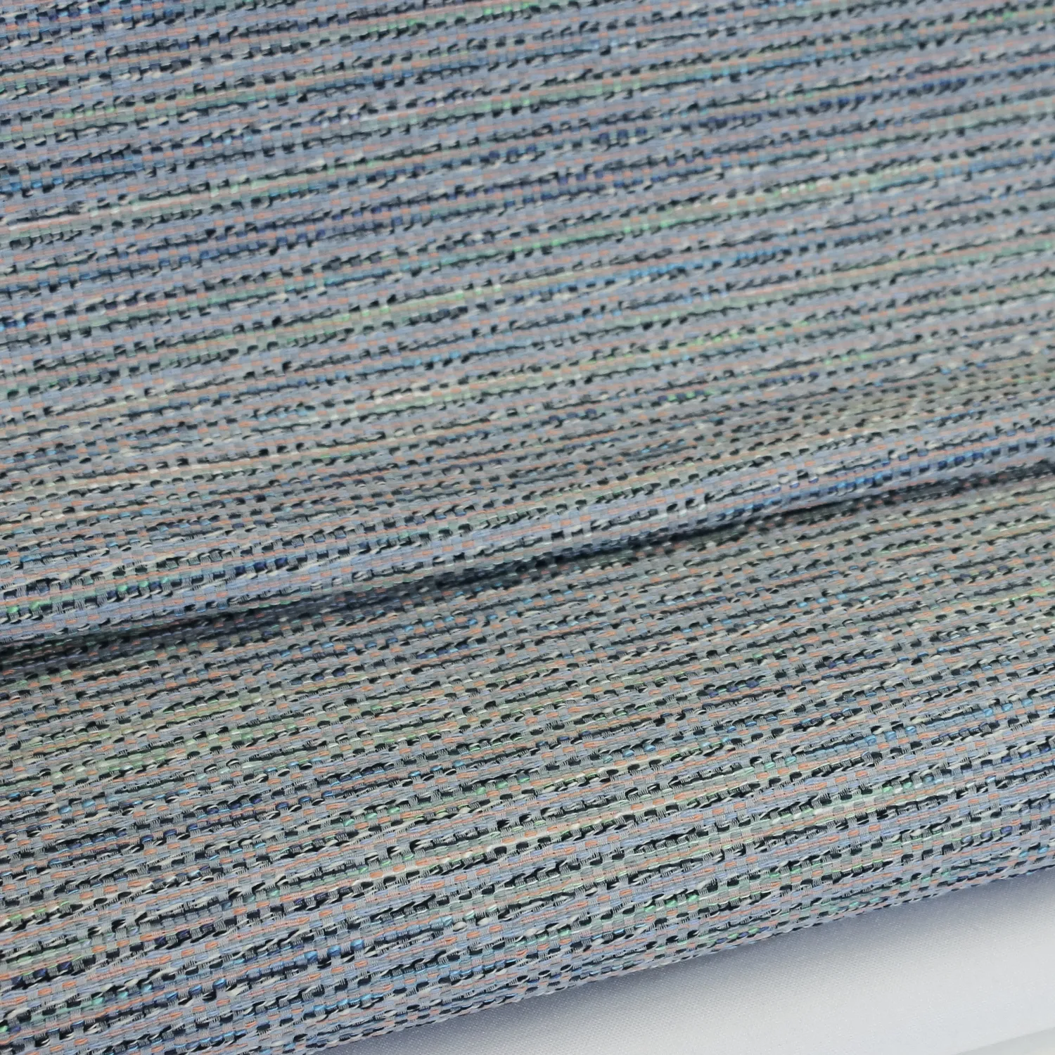 Chanelstof blauw, groen en oranje gestreept