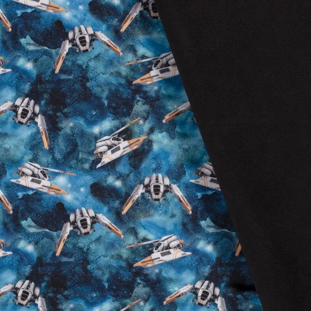 Softshell blauw met ruimteschepen