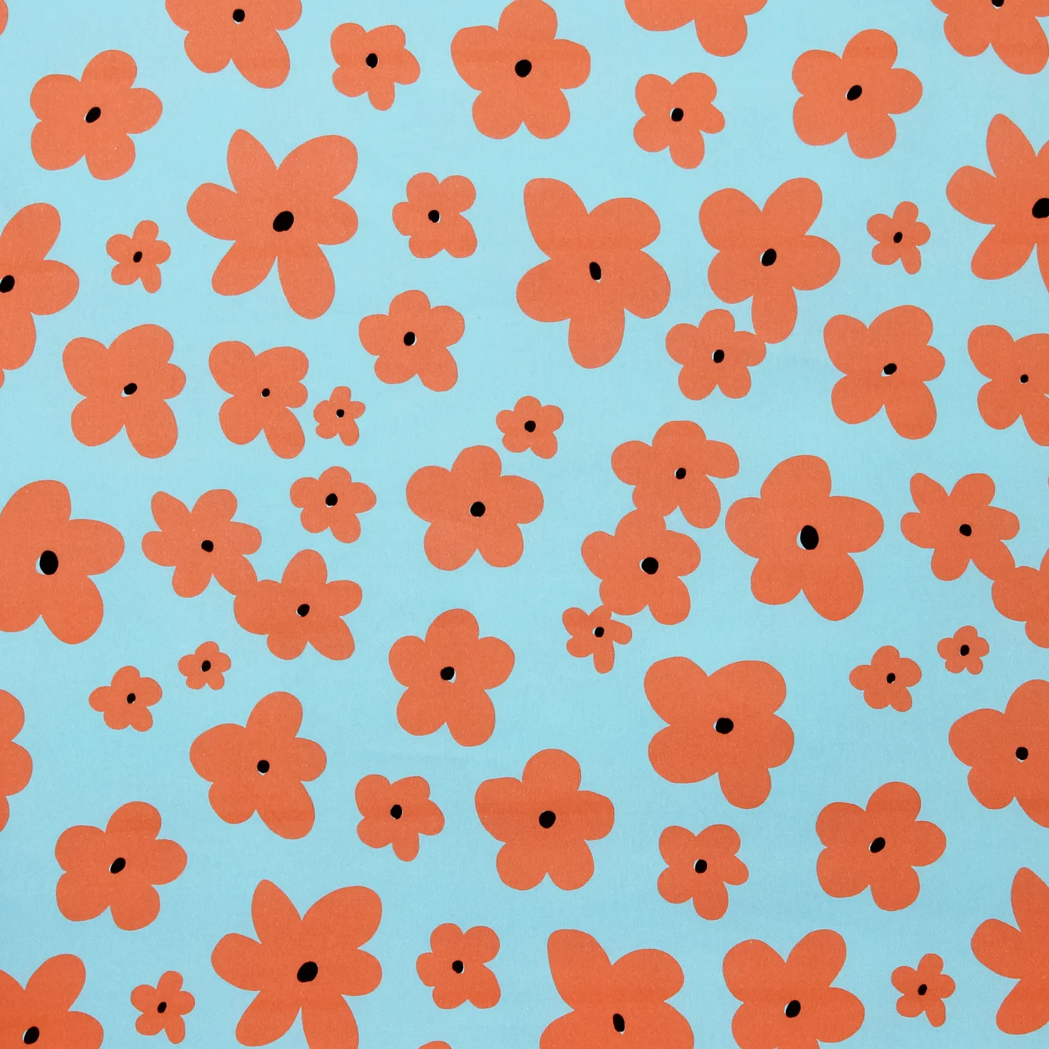 Katoen stretch blauw met oranje bloemen
