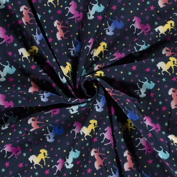 Softshell donkerblauw met kleurrijke eenhoorns