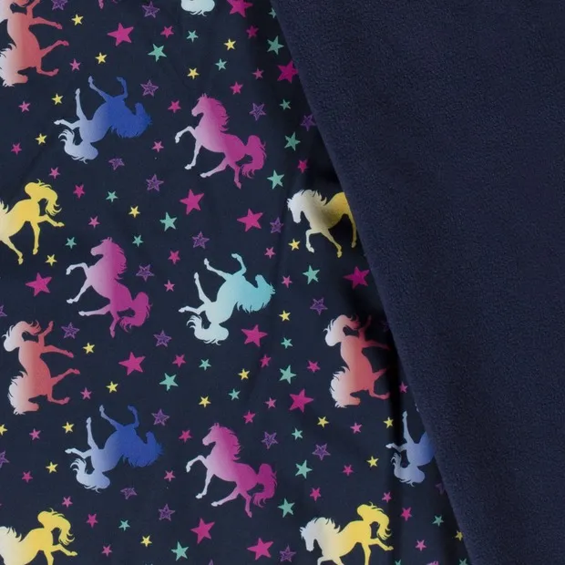 Softshell donkerblauw met kleurrijke eenhoorns