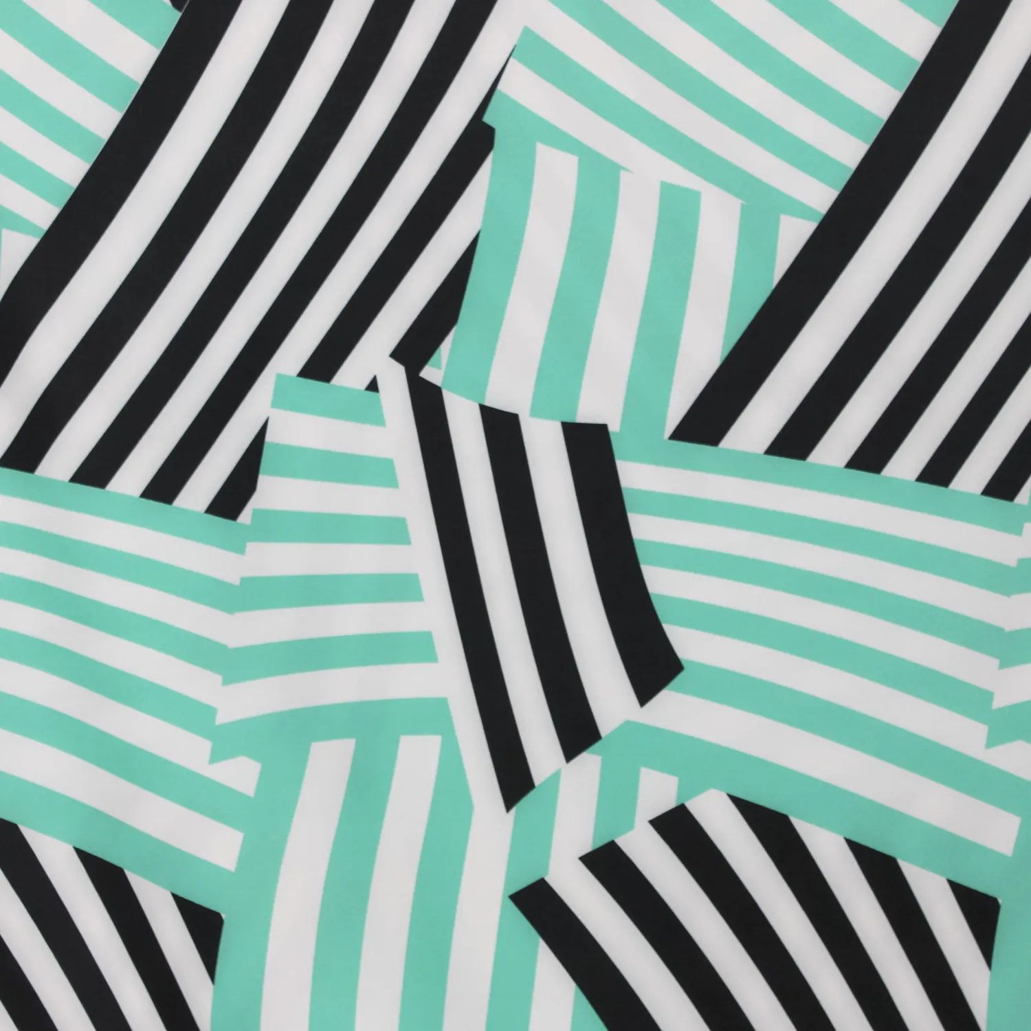 Polyester crêpe stretch wit met turquoise/zwart gestreept patroon - Burda
