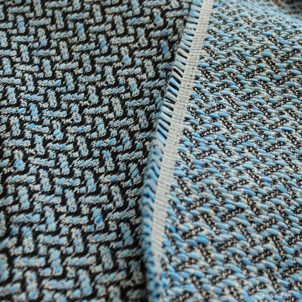 Chanelstof double face blauw met streepjes - Lorré