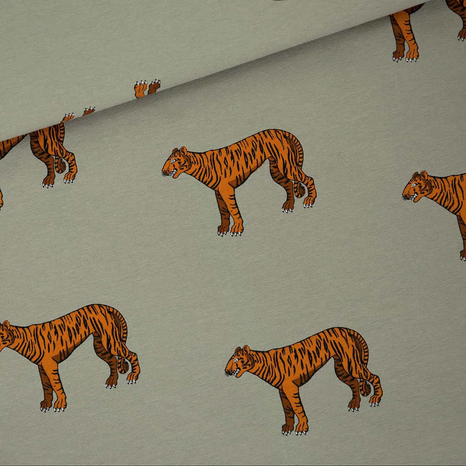 French Terry groen met tijgers 'Tiger' - See you at six