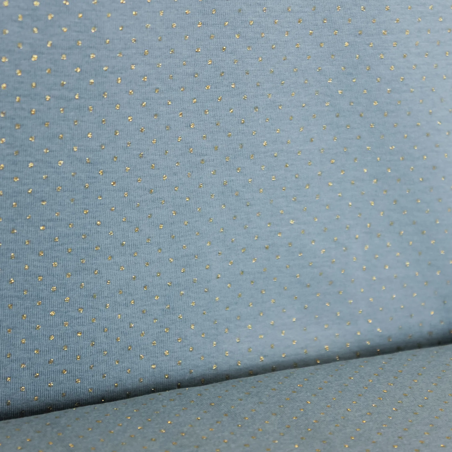 Tricot oud blauw met gouden lurex bolletjes