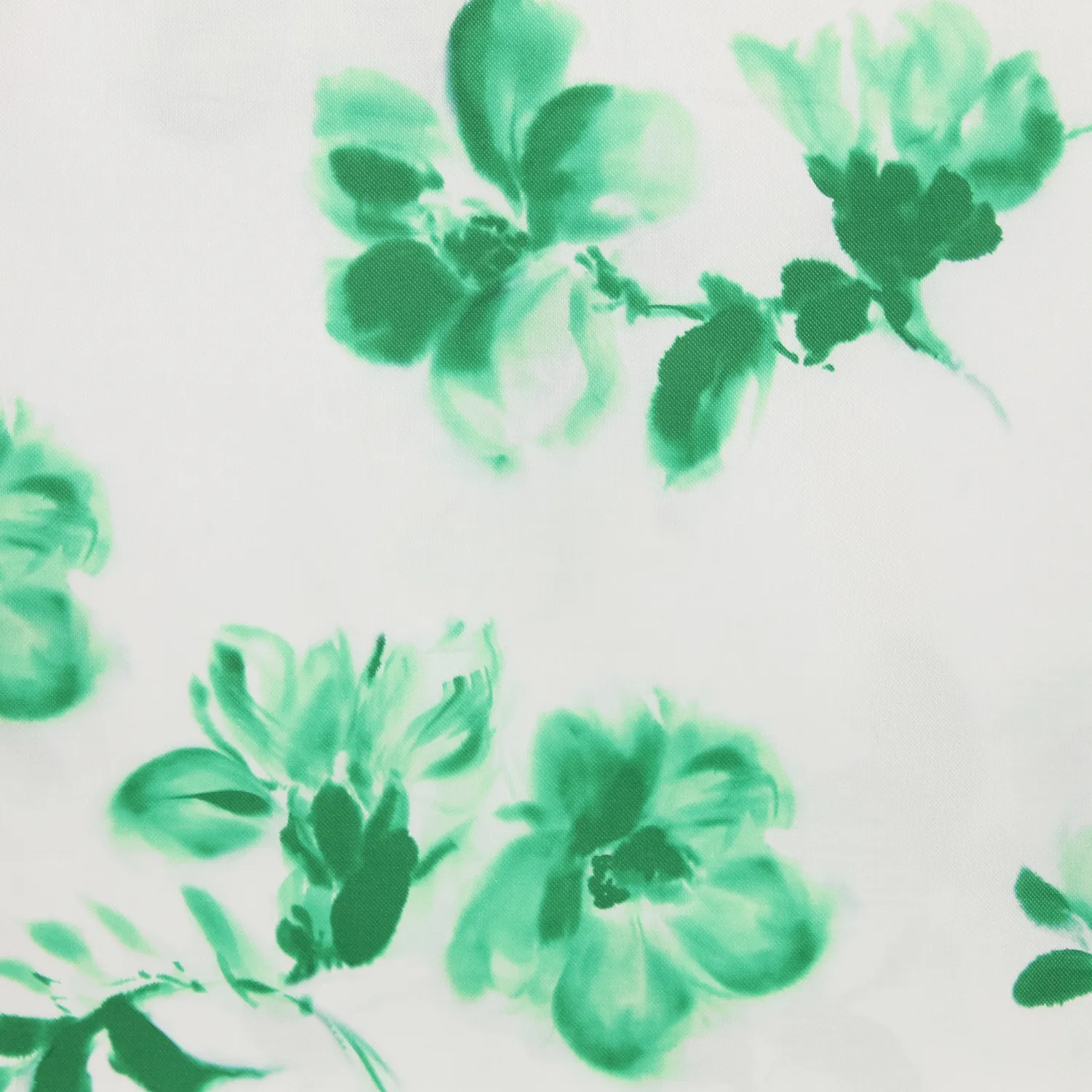 Katoen wit met groene bloemen