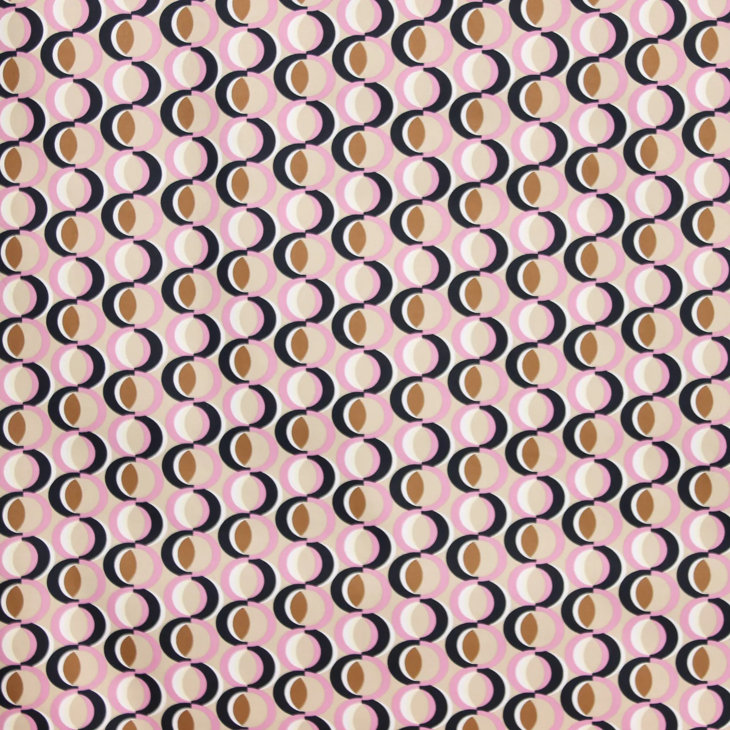 Stretch katoen beige met abstract roze patroon