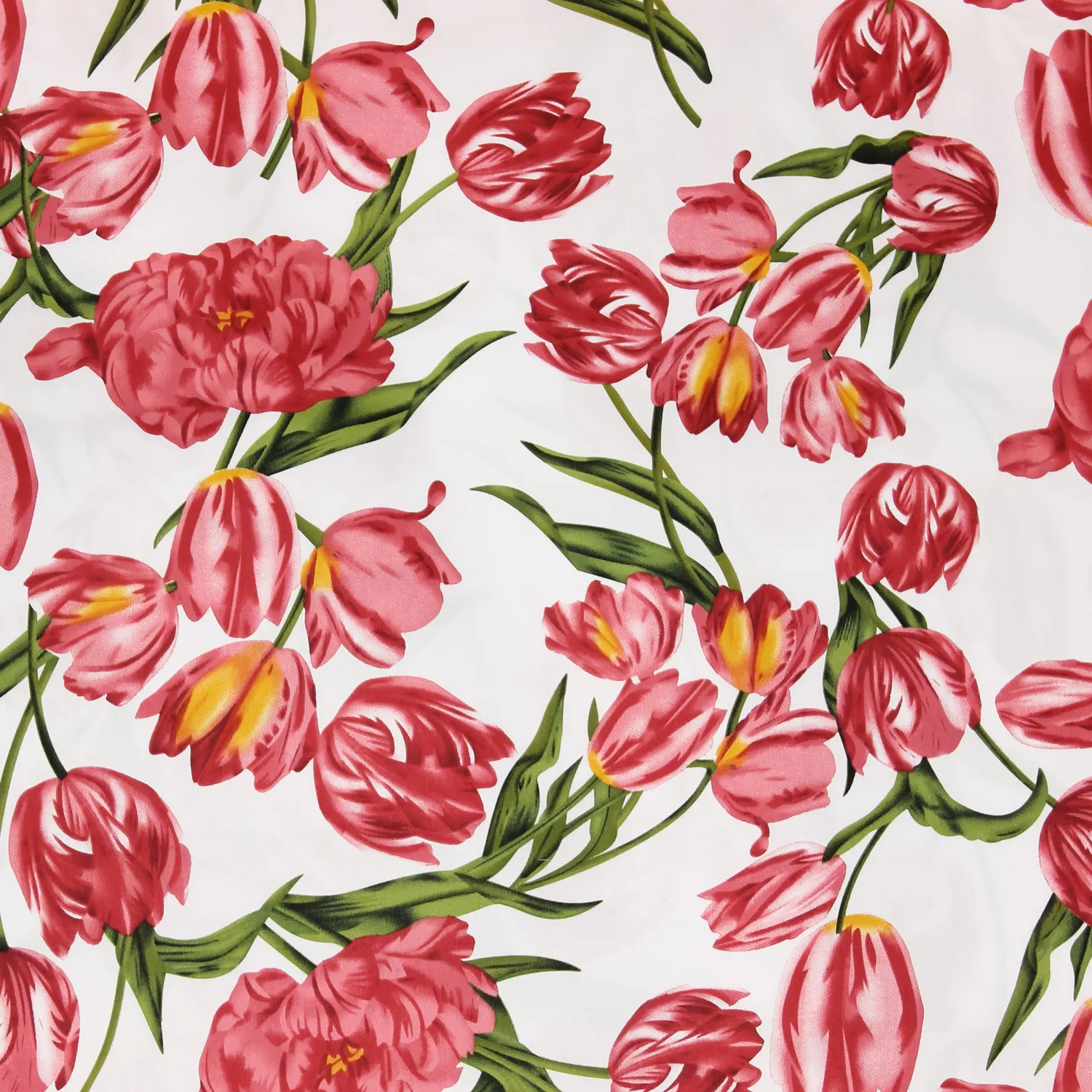 Katoen wit met roze tulpen
