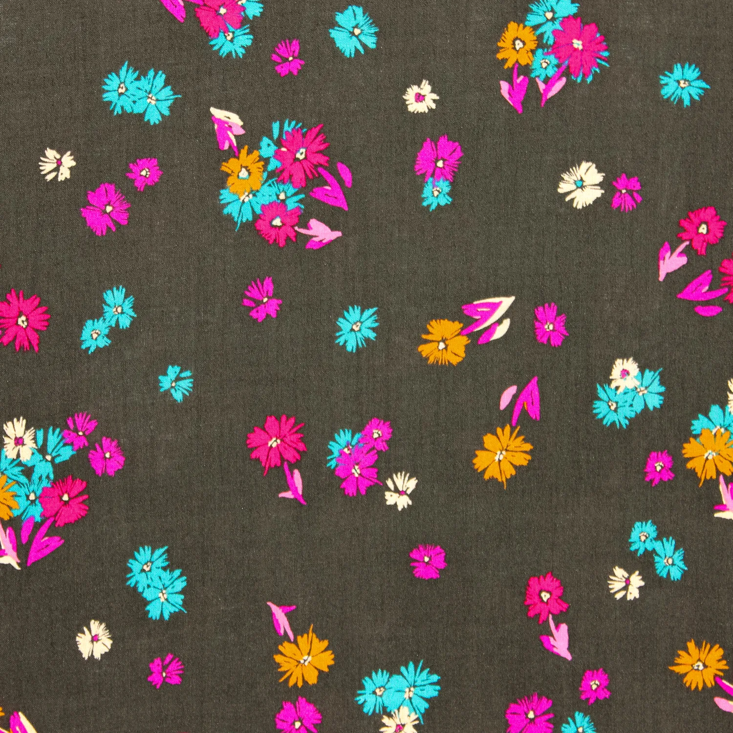 Rayon donkerbruin met bloemen