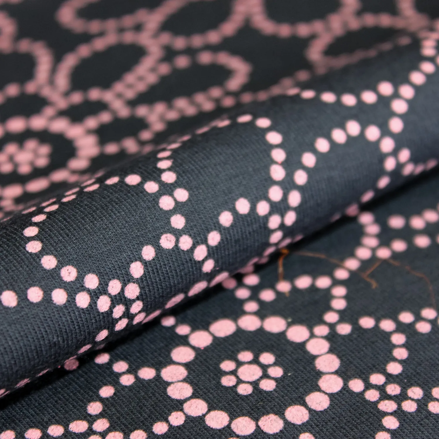 Katoen tricot blauw met bloemen