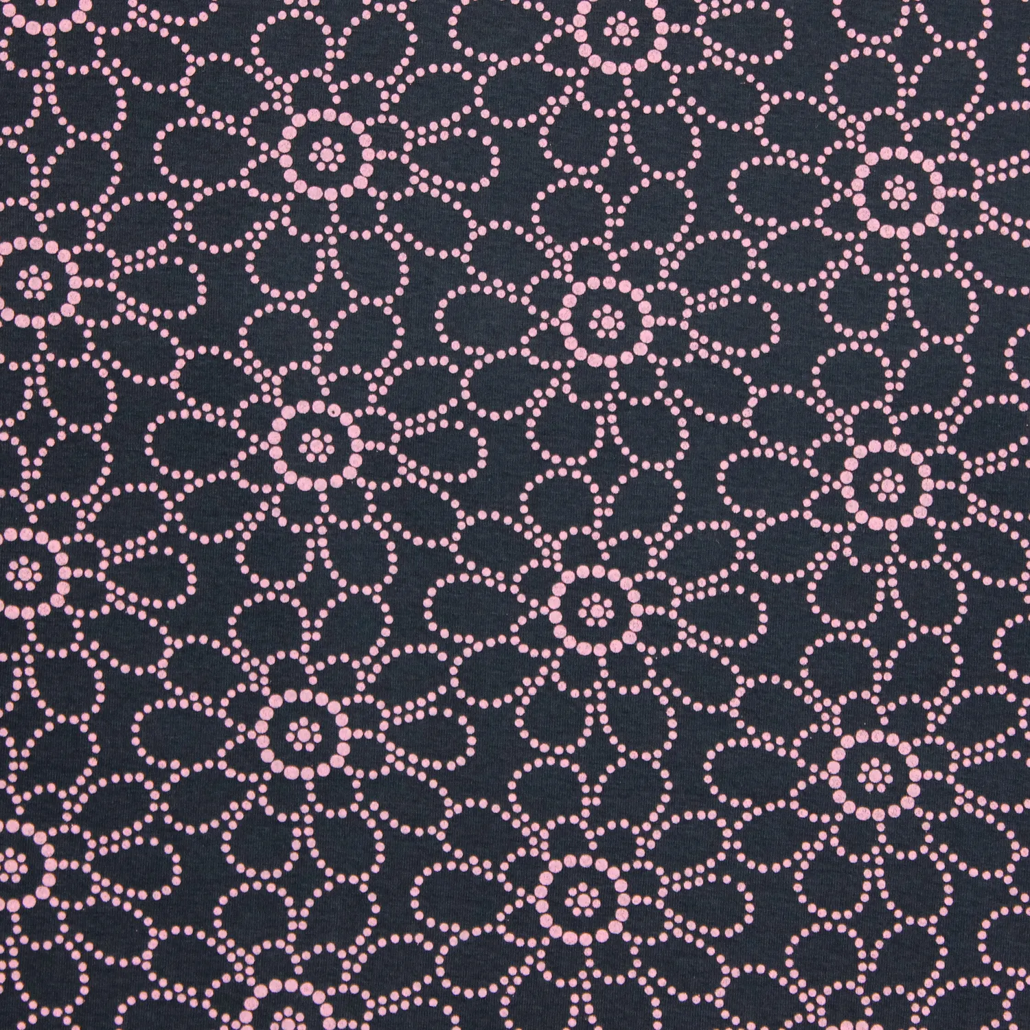 Katoen tricot blauw met bloemen