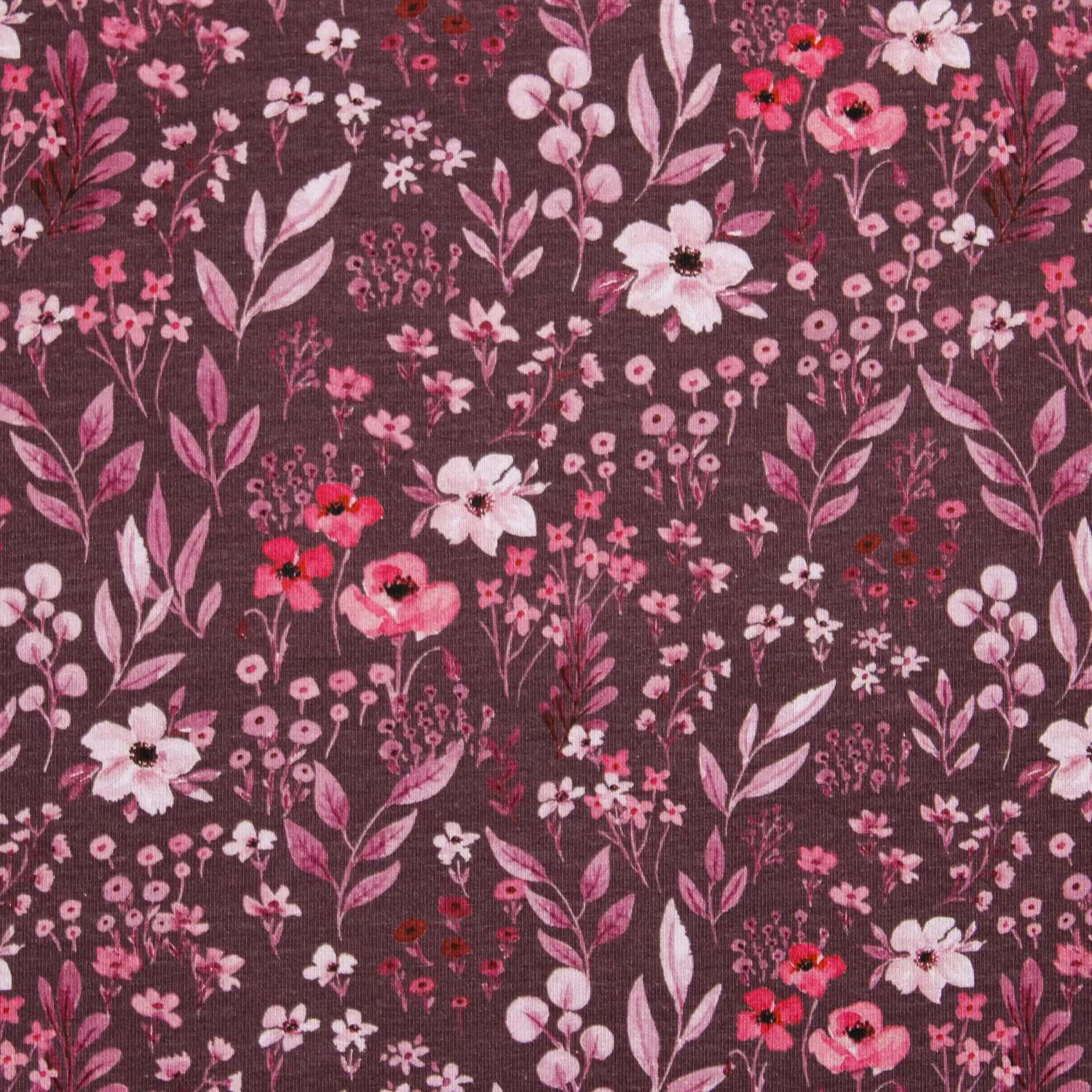 French Terry mauve met roze bloemen