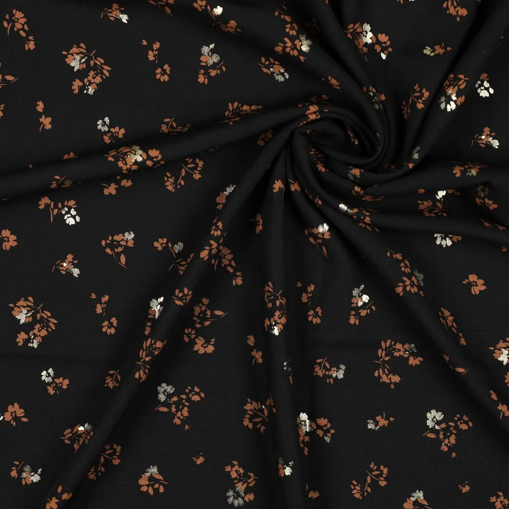 Viscose zwart met bruine bloemen - Poppy