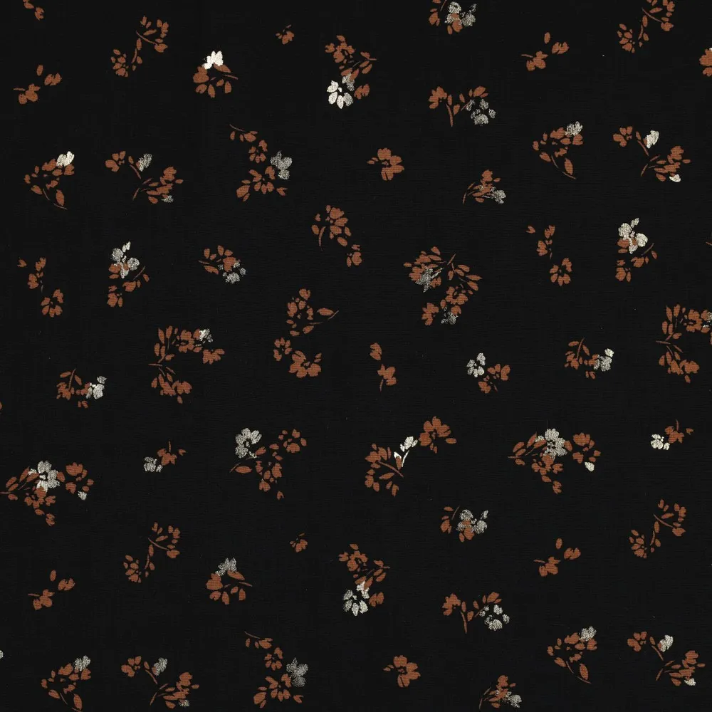 Viscose zwart met bruine bloemen - Poppy