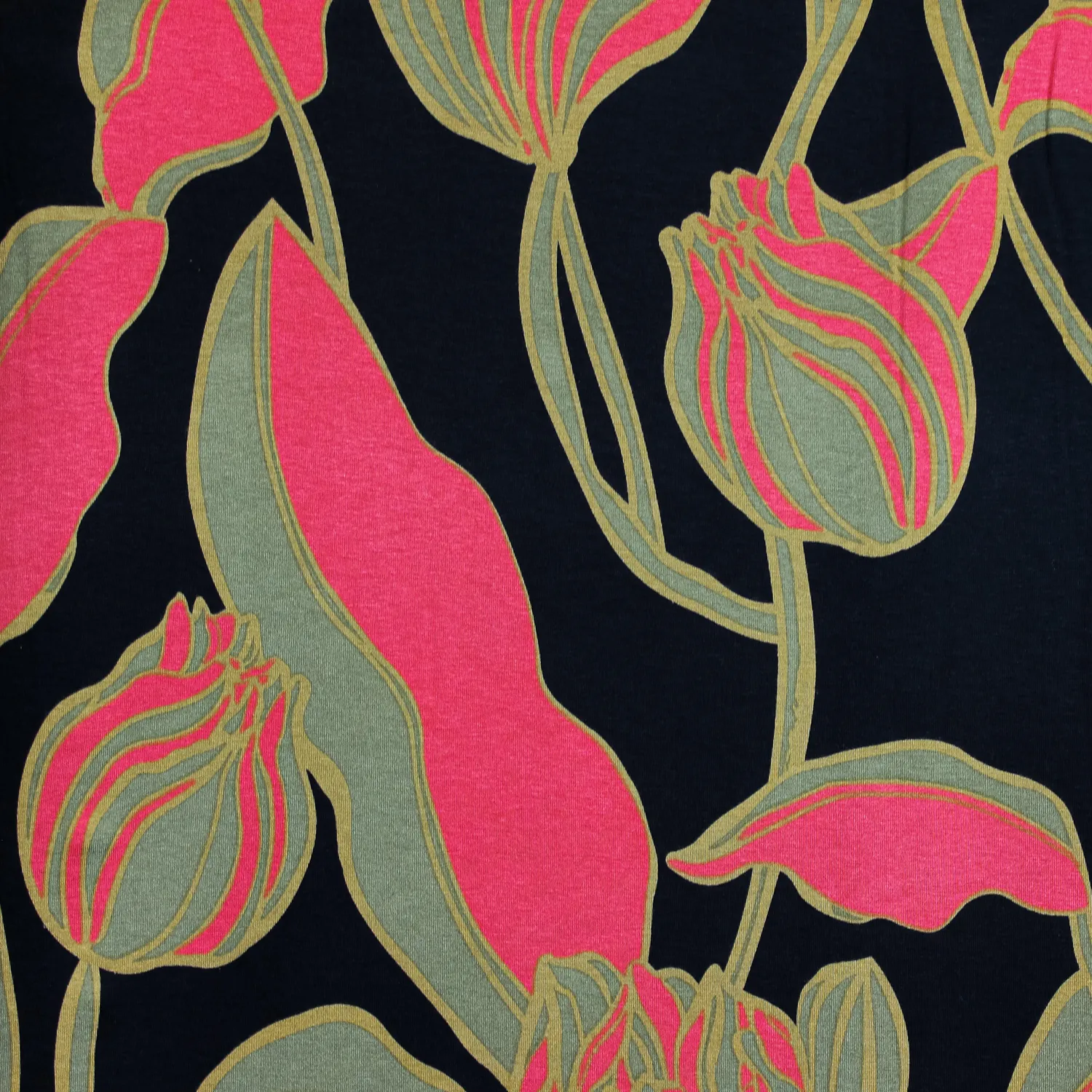 Viscose tricot zwart met bloemen