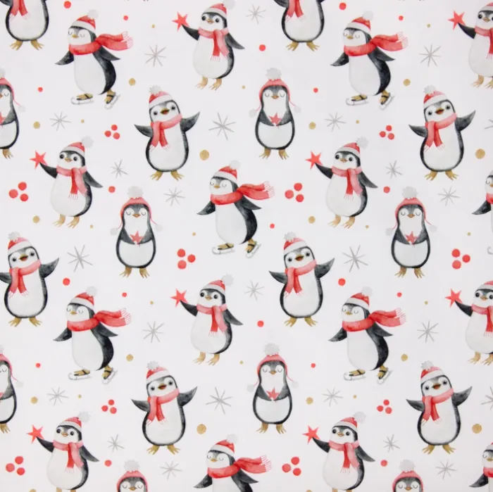 French terry wit met pinguïns