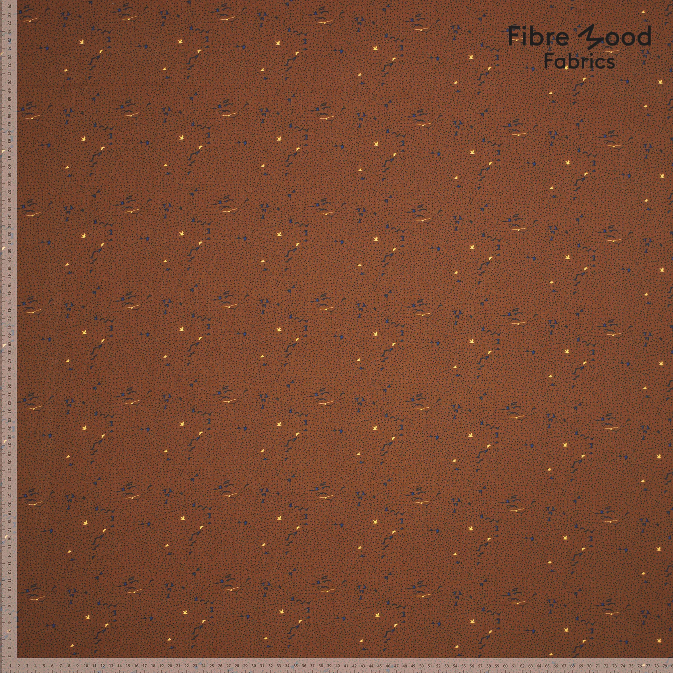 Katoen viscose bruin met vogels en stipjes - Fibre Mood