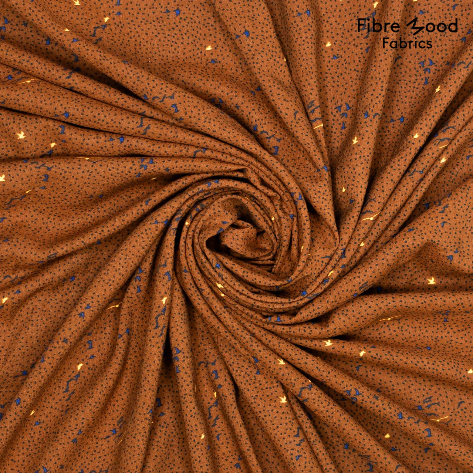 Katoen viscose bruin met vogels en stipjes - Fibre Mood