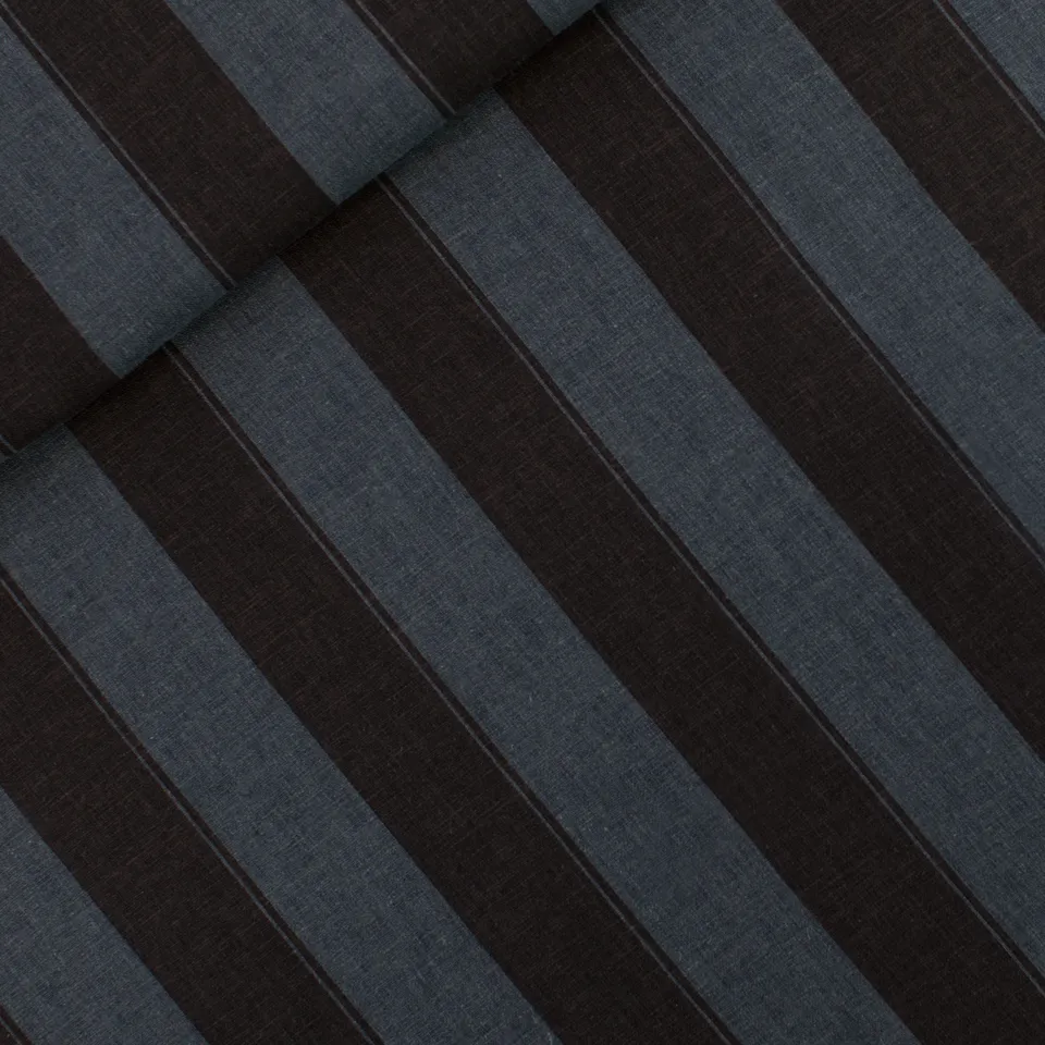 Linnen/viscose blauw zwart gestreept 'Verticals' - See you at six