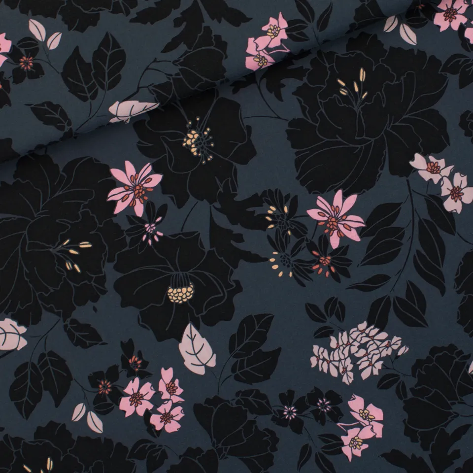 Viscose blauw met bloemen 'Hydrony' - See you at six
