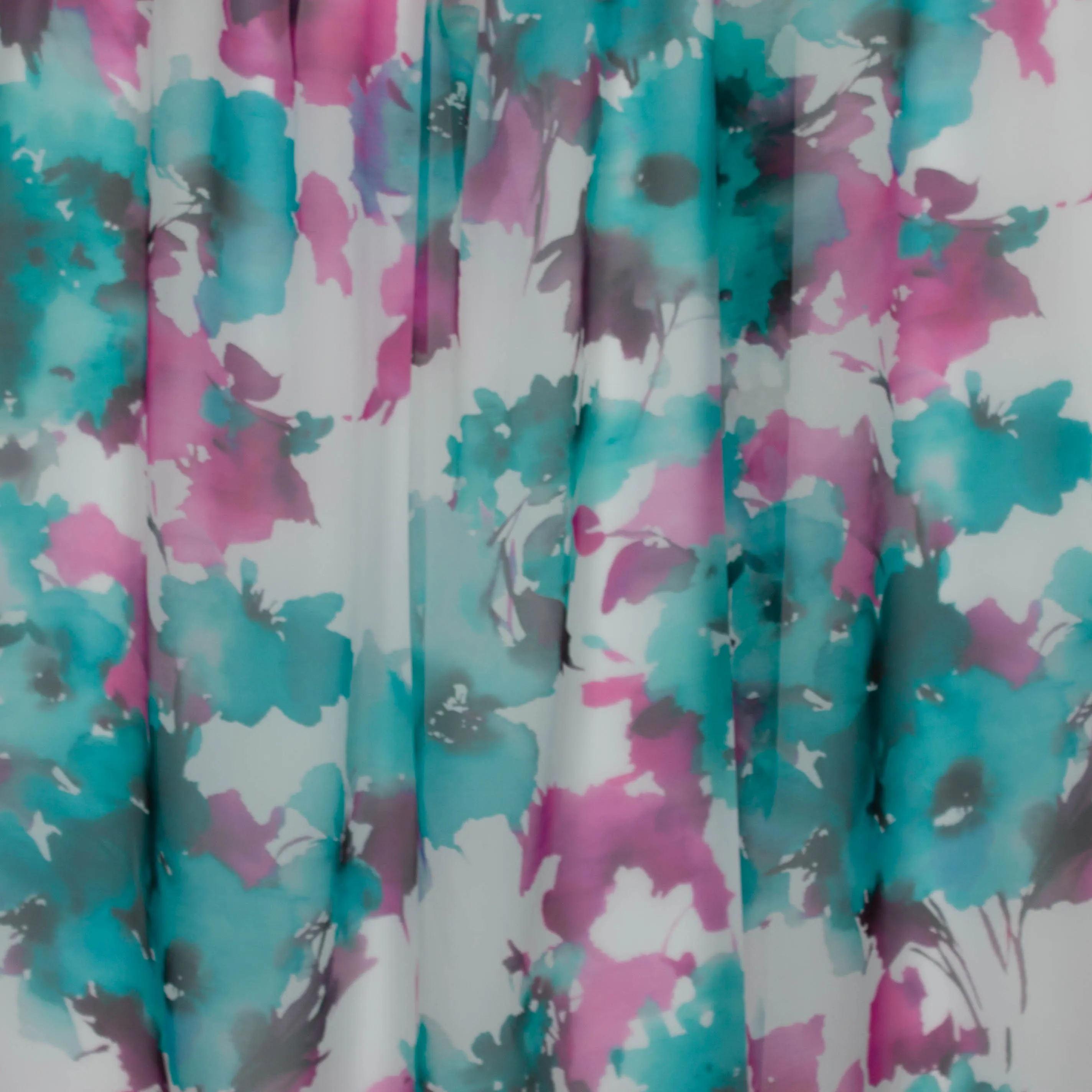 Chiffon wit met fuchsia / turquoise bloemen - Lorré