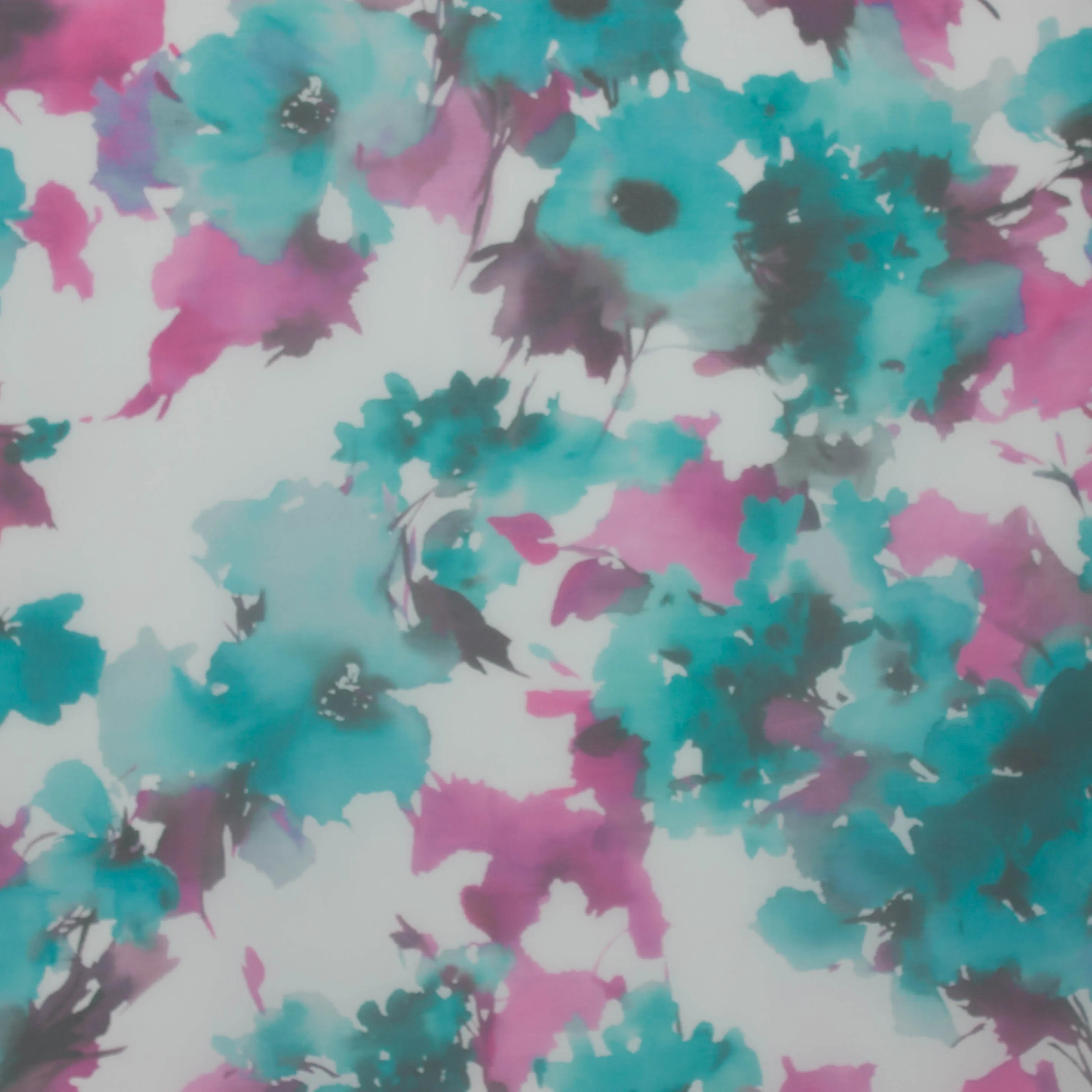 Chiffon wit met fuchsia / turquoise bloemen - Lorré