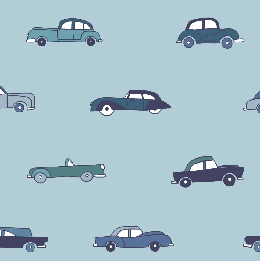 Katoen lichtblauw met oldtimers - Katia Fabrics