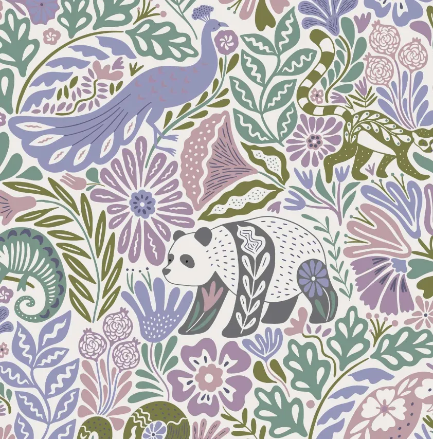 Viscose wit met planten patroon en tropische dieren - Katia Fabrics