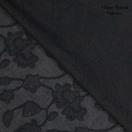 Broderie zwart met bloemen - Fibre Mood
