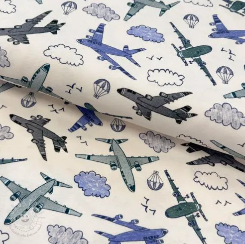 Tricot ecru met vliegtuigen - Poppy