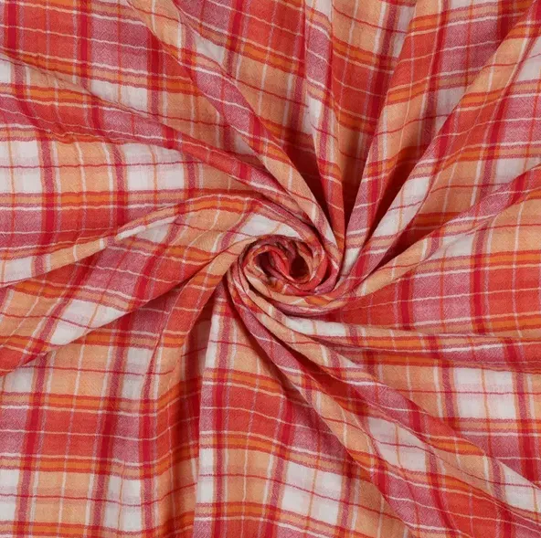 Double gauze oranje rode ruiten - Poppy