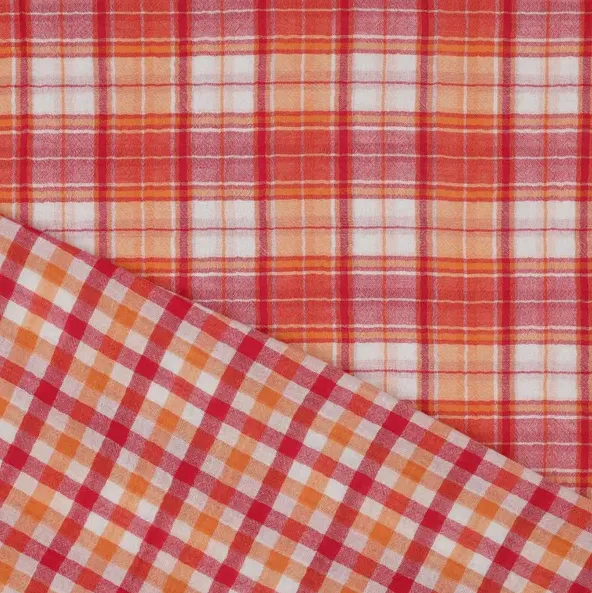 Double gauze oranje rode ruiten - Poppy