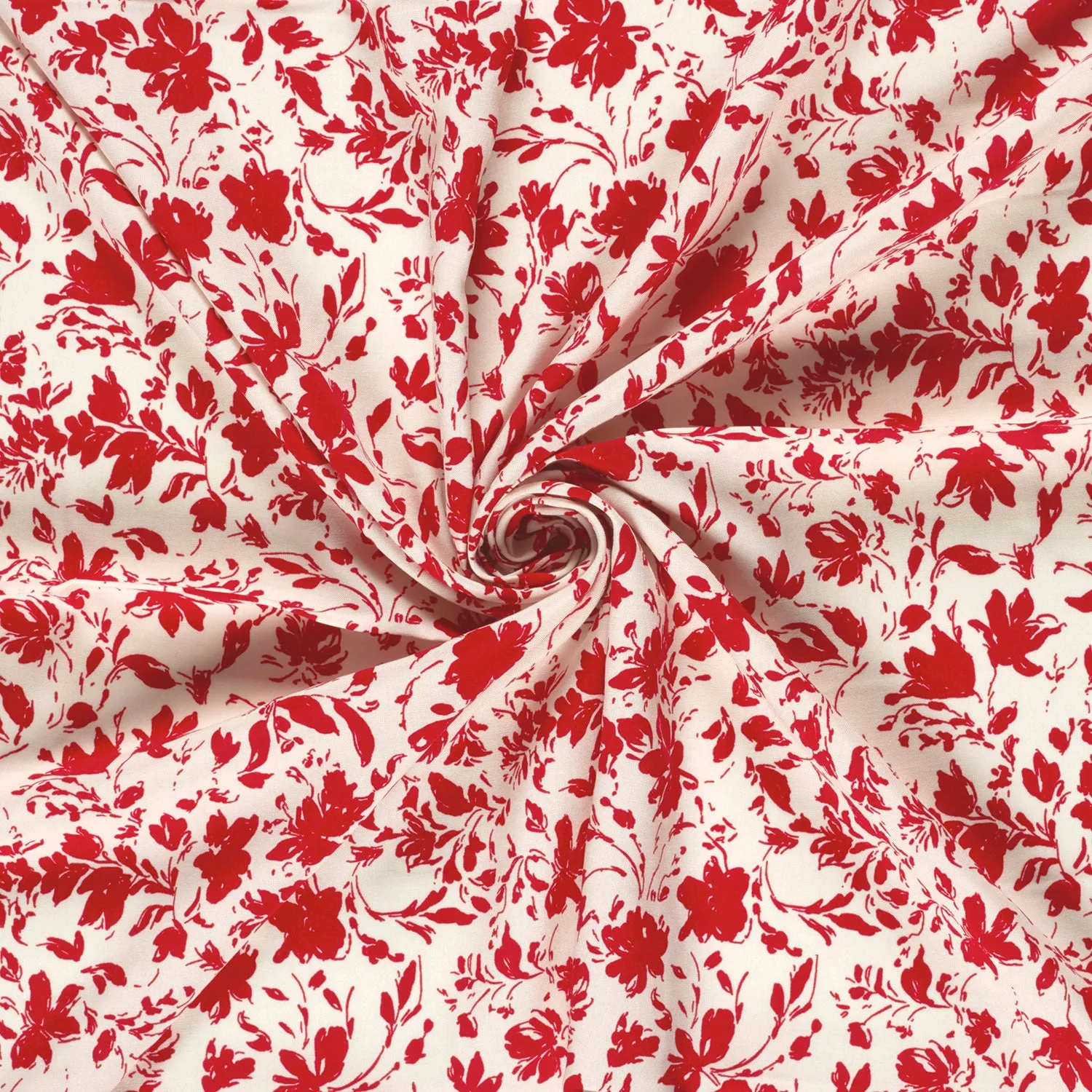 Bamboe poplin stof bedrukt bloemen rood - My Image