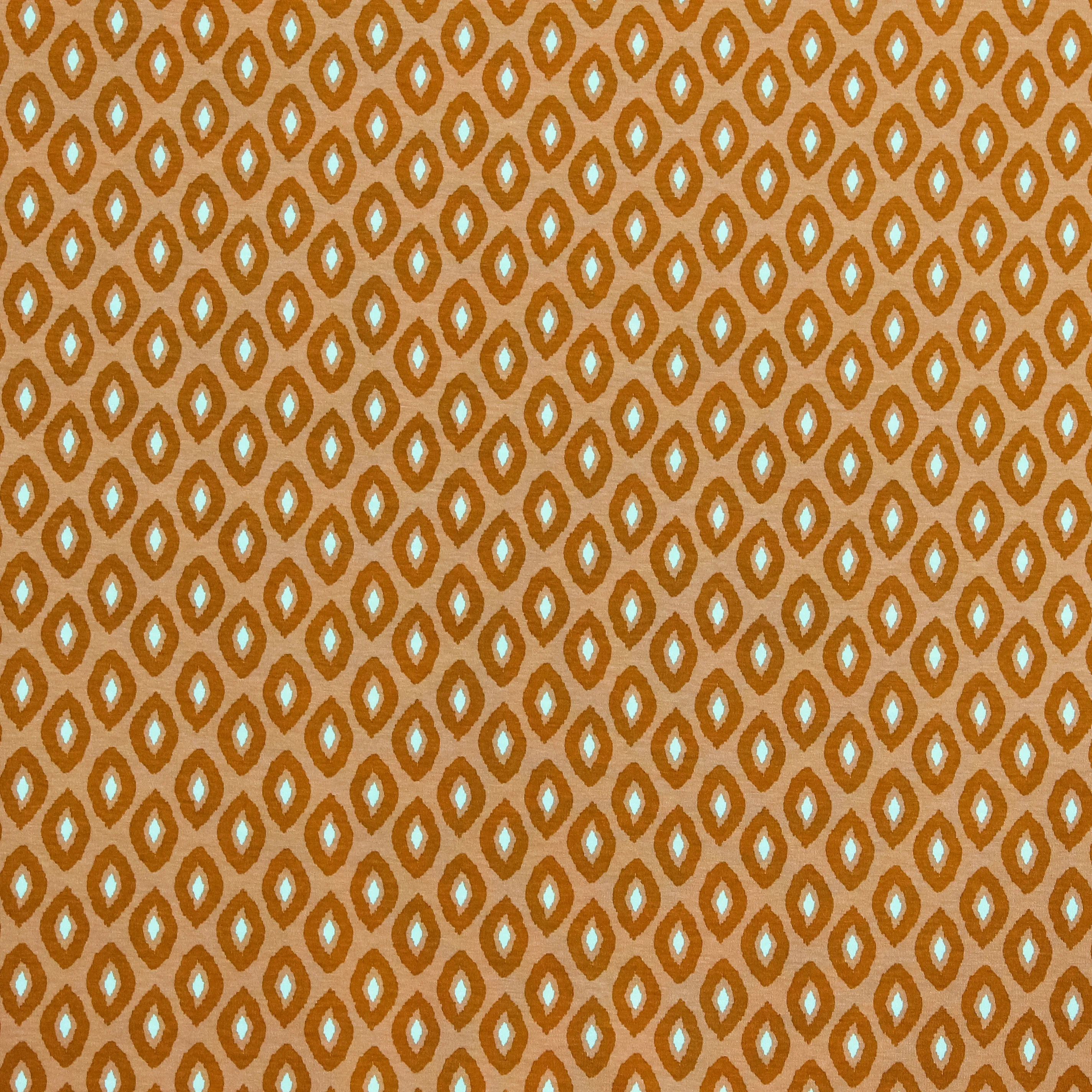 Bruine viscose tricot met retro patroon