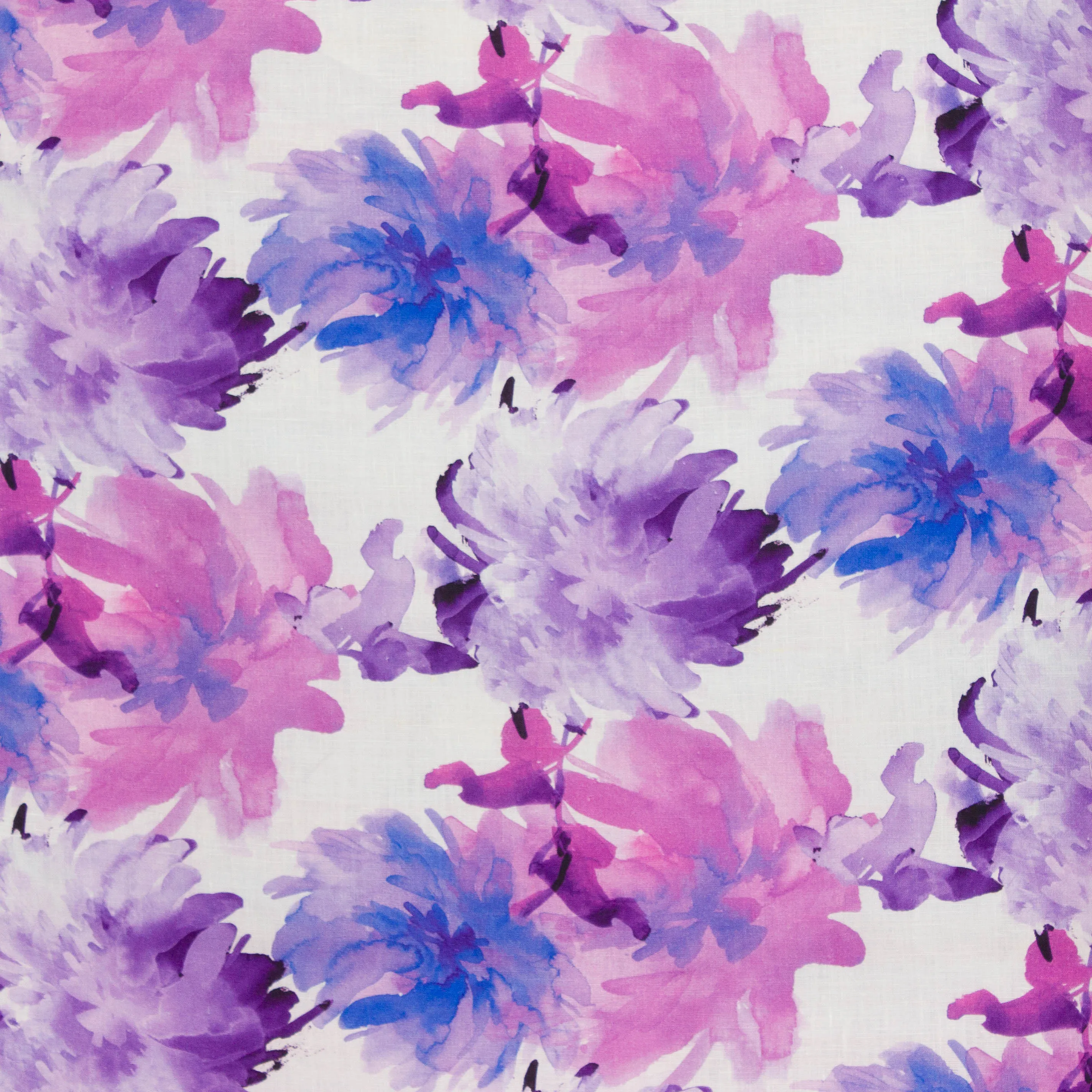 Linnen wit paarse bloemen in inkt - Alta Moda
