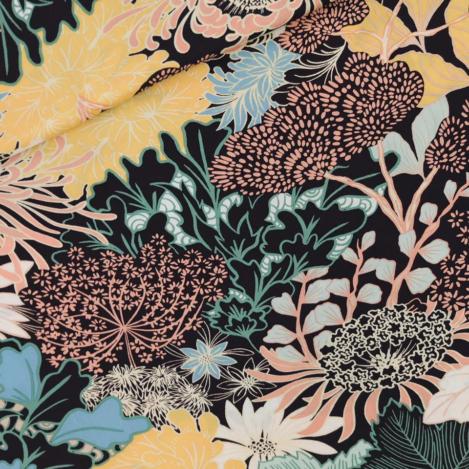 Ecovero viscose rayon satin  'Sea Garden' - See you at six