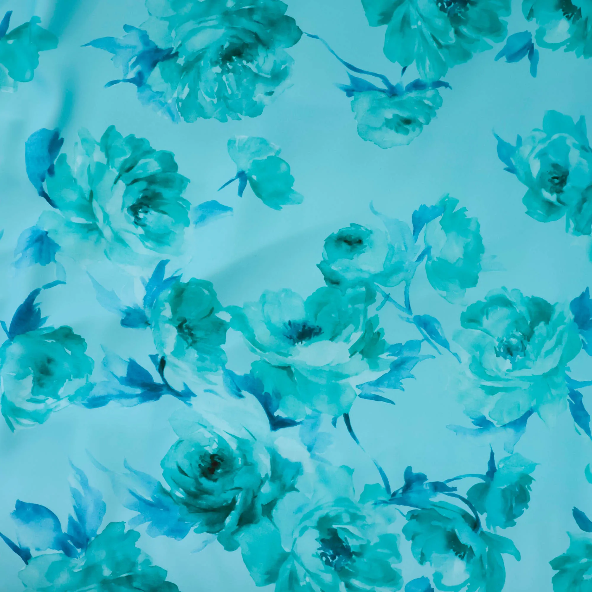 Polyester turquoise met bloemen - Lorré