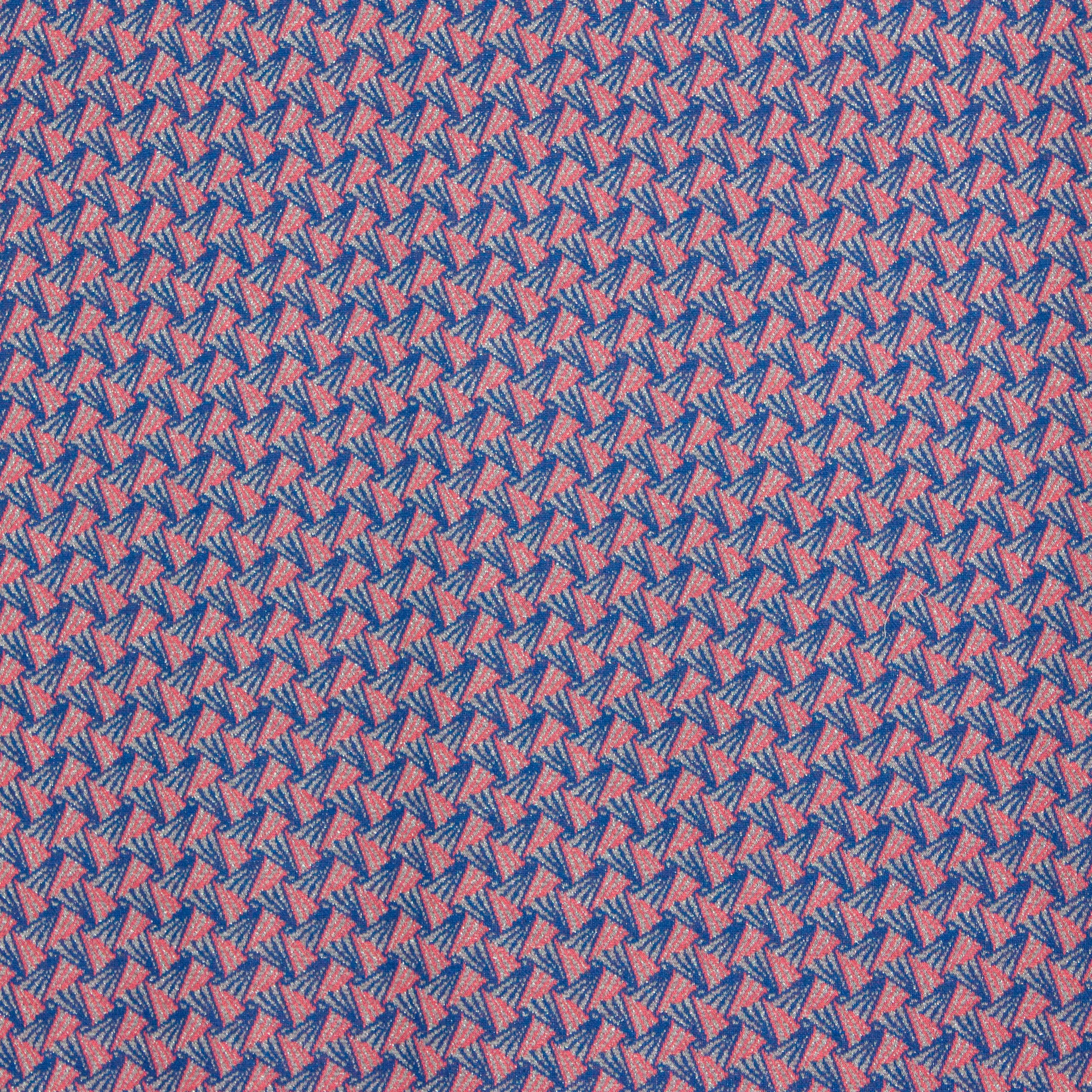 Viscose jacquard blauw met geometrische driehoeken met lurexdraad - A La Ville