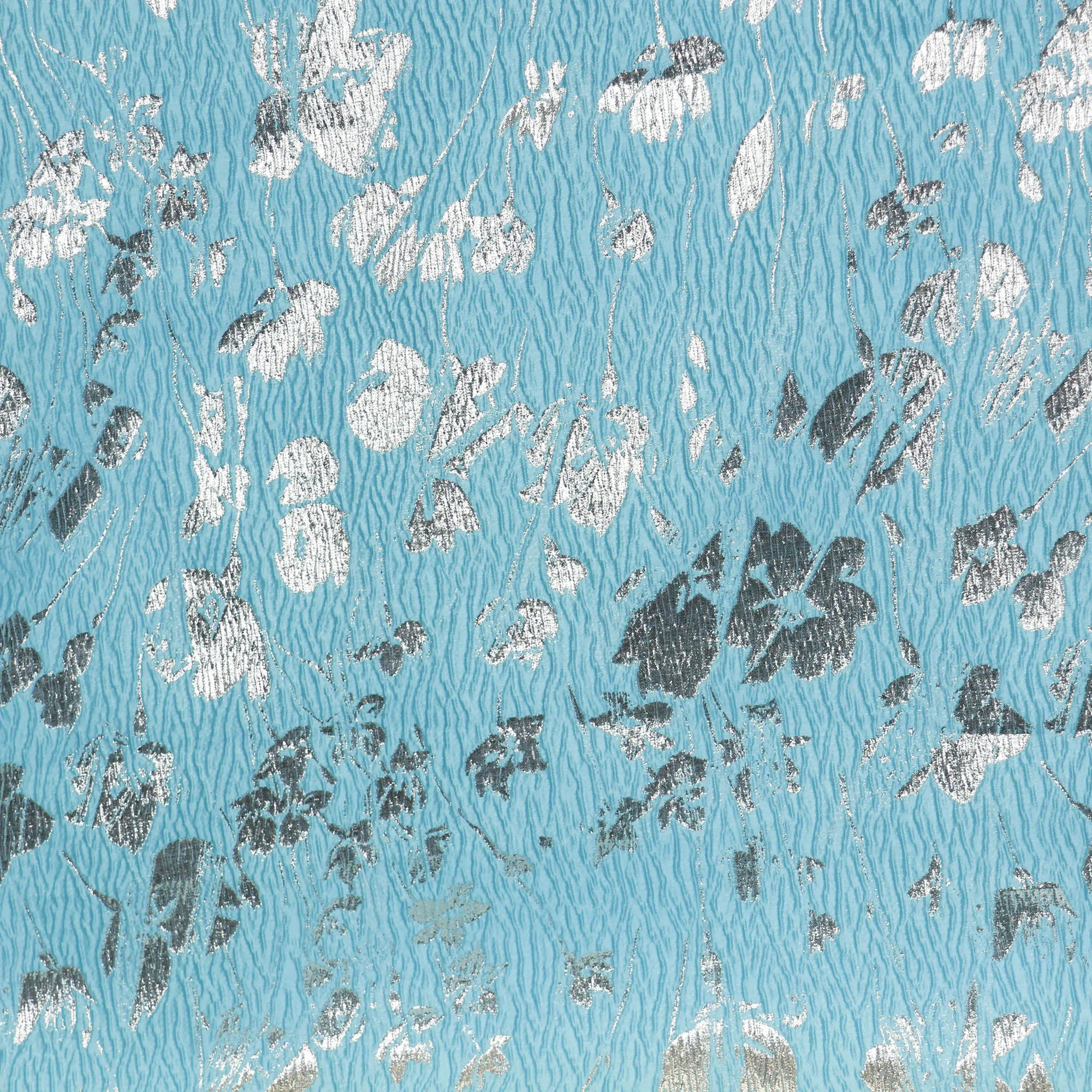 Jacquard reliëf blauw met zilveren bloemen - Lorré