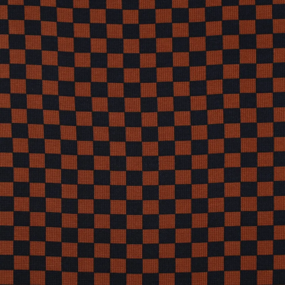Katoen wafelstof ruitjes bruin met zwart - Poppy