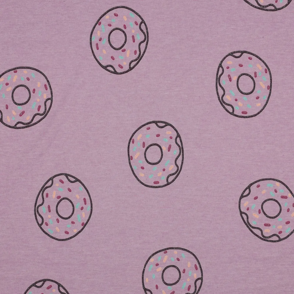 Katoen tricot melange roos met glitterdonuts - Poppy