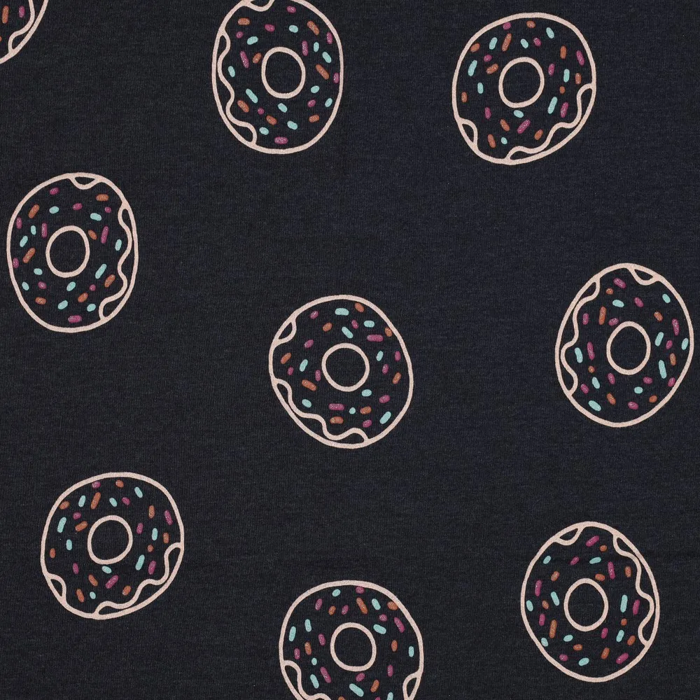 Katoen tricot melange zwart met glitterdonuts - Poppy