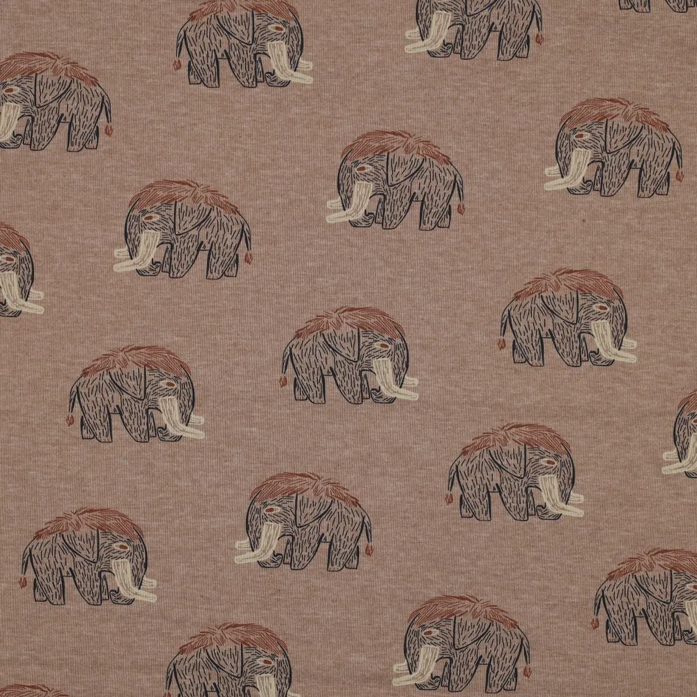 Katoen tricot bruin met mammoeten - Poppy