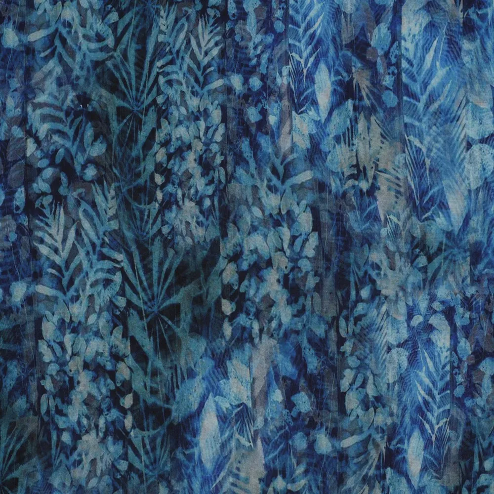 Viscose blauw met bladmotieven - Poppy