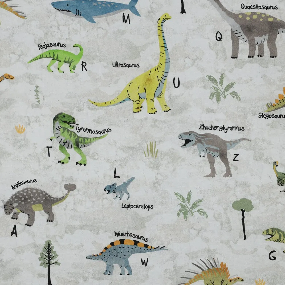 Katoen grijs met dino's - Poppy