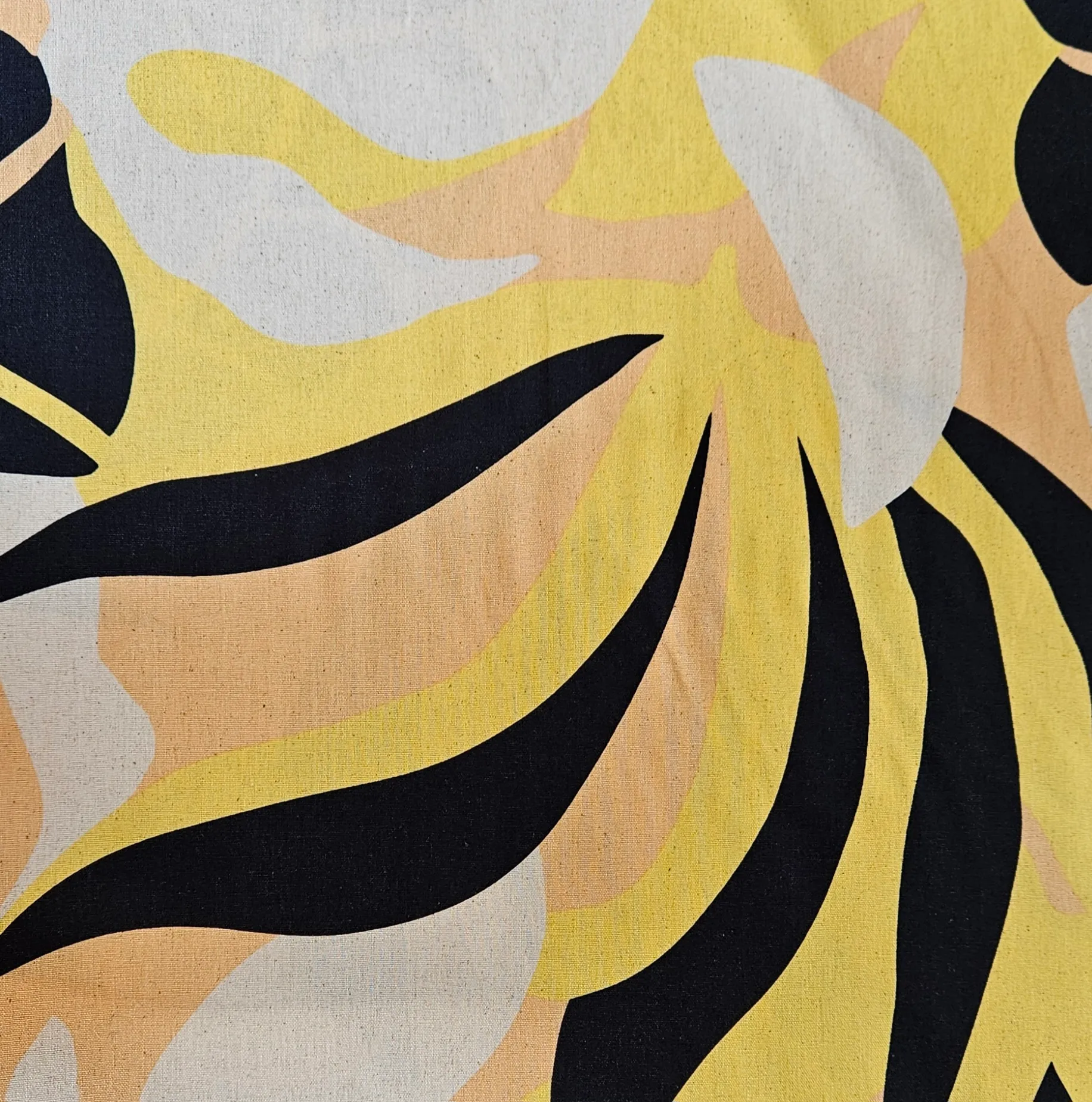 Linnen viscose print met abstract blad motief