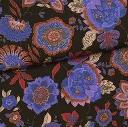 Viscose zwart met blauwe bloemen - A La Ville