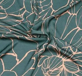 Polyester satijn blauwgroen met beige bloemen - Knipmode